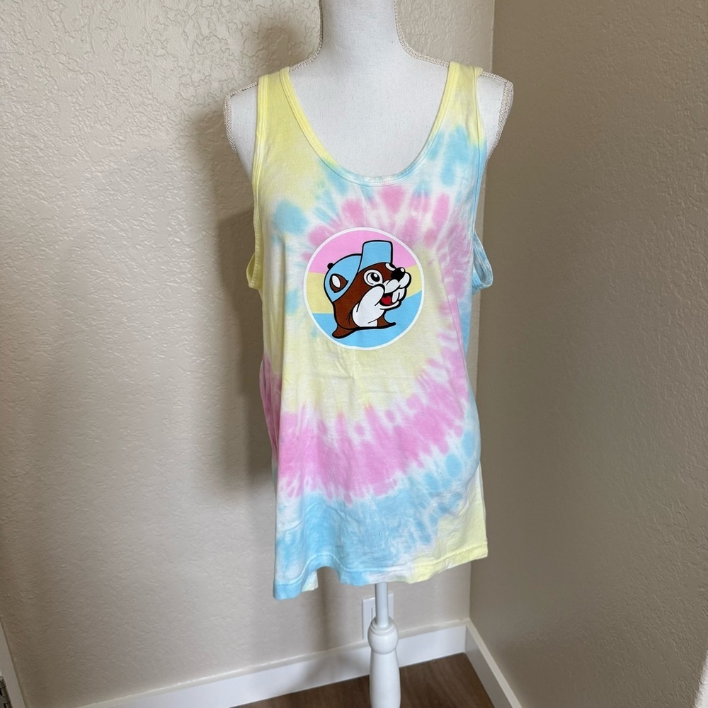 Buc-ee's Tie-Dye Swirl Oversized Tank Top Size Large Summer Beach Casual
